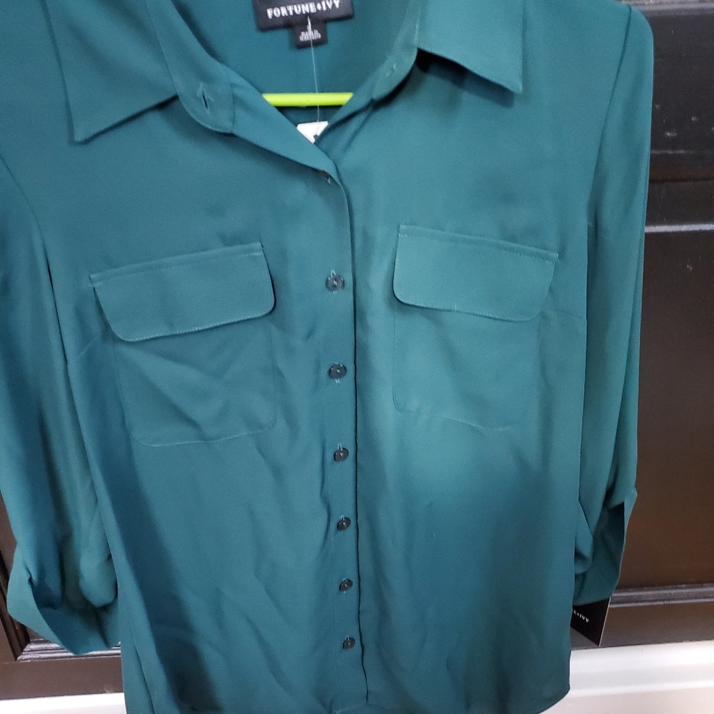 Green button down shirt